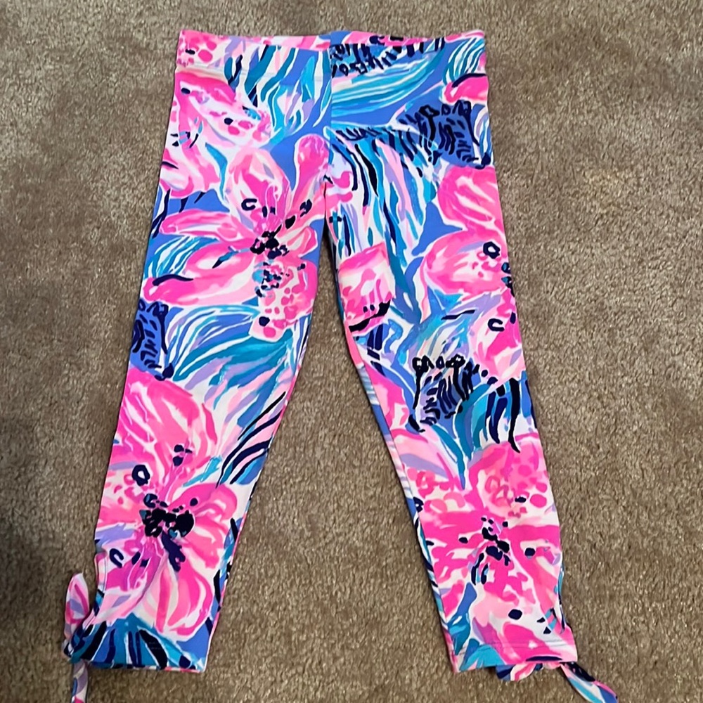 Lilly Pulitzer Girls Bright Pink Blue Floral Tie-Leggings